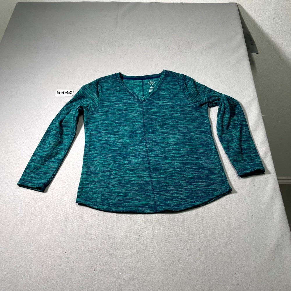 St. John's Bay Shirt Womens M Blue Space Dye Fleece Classic V Neck Long Sleeve
